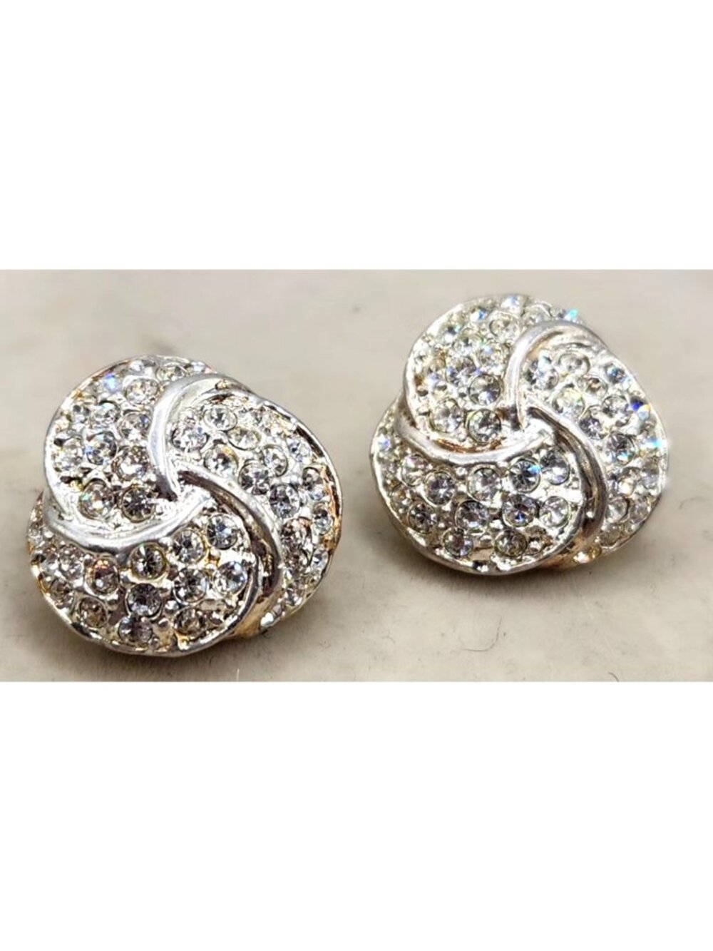 Silver Tone Knot Earrings With Pave' Set Rhinestones